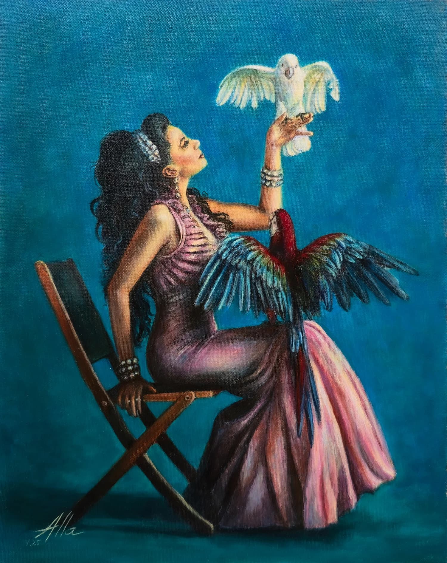 Magnificent Maya with Parrots – Symbolist Portrait