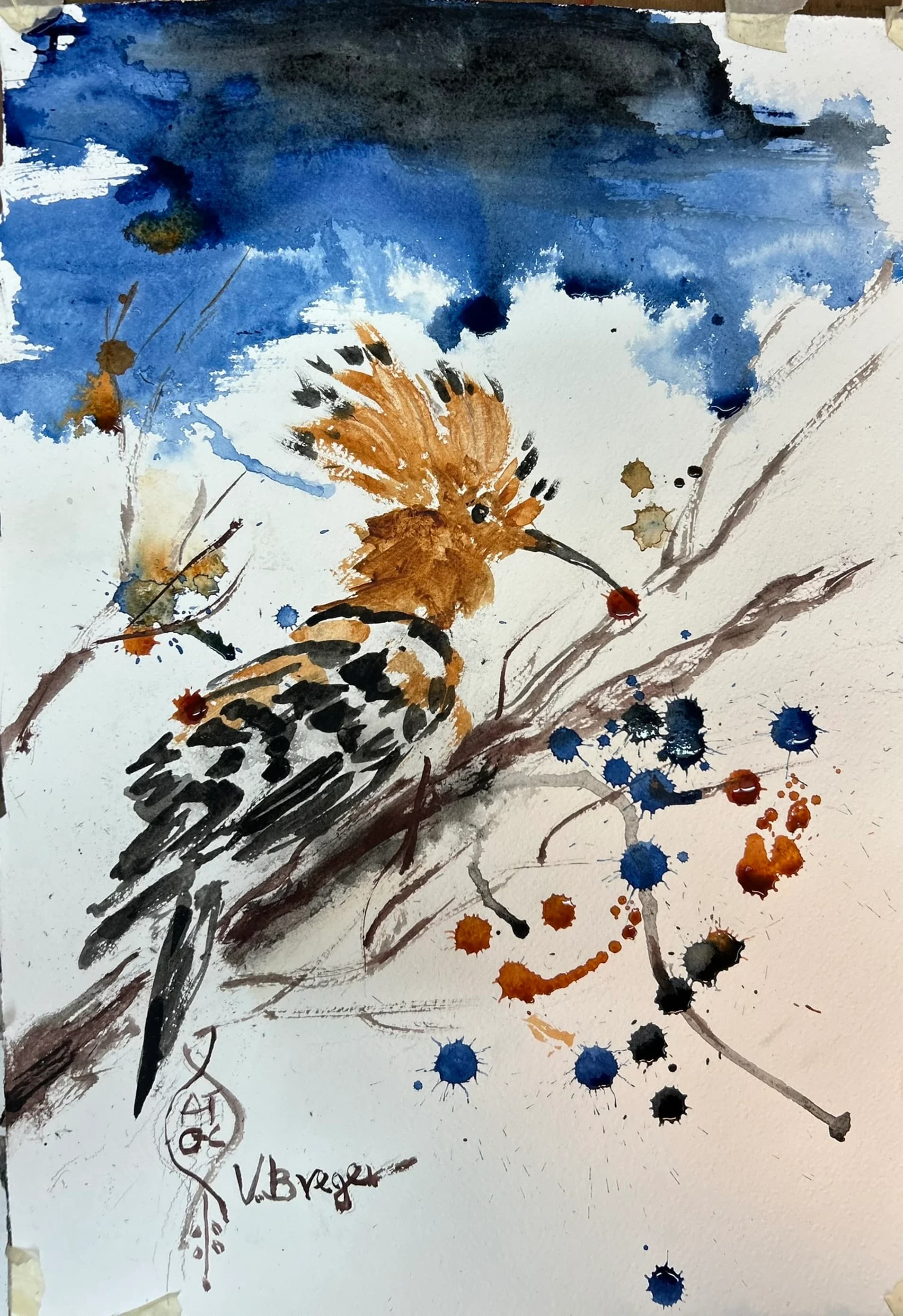 Hoopoe on a branch of tree