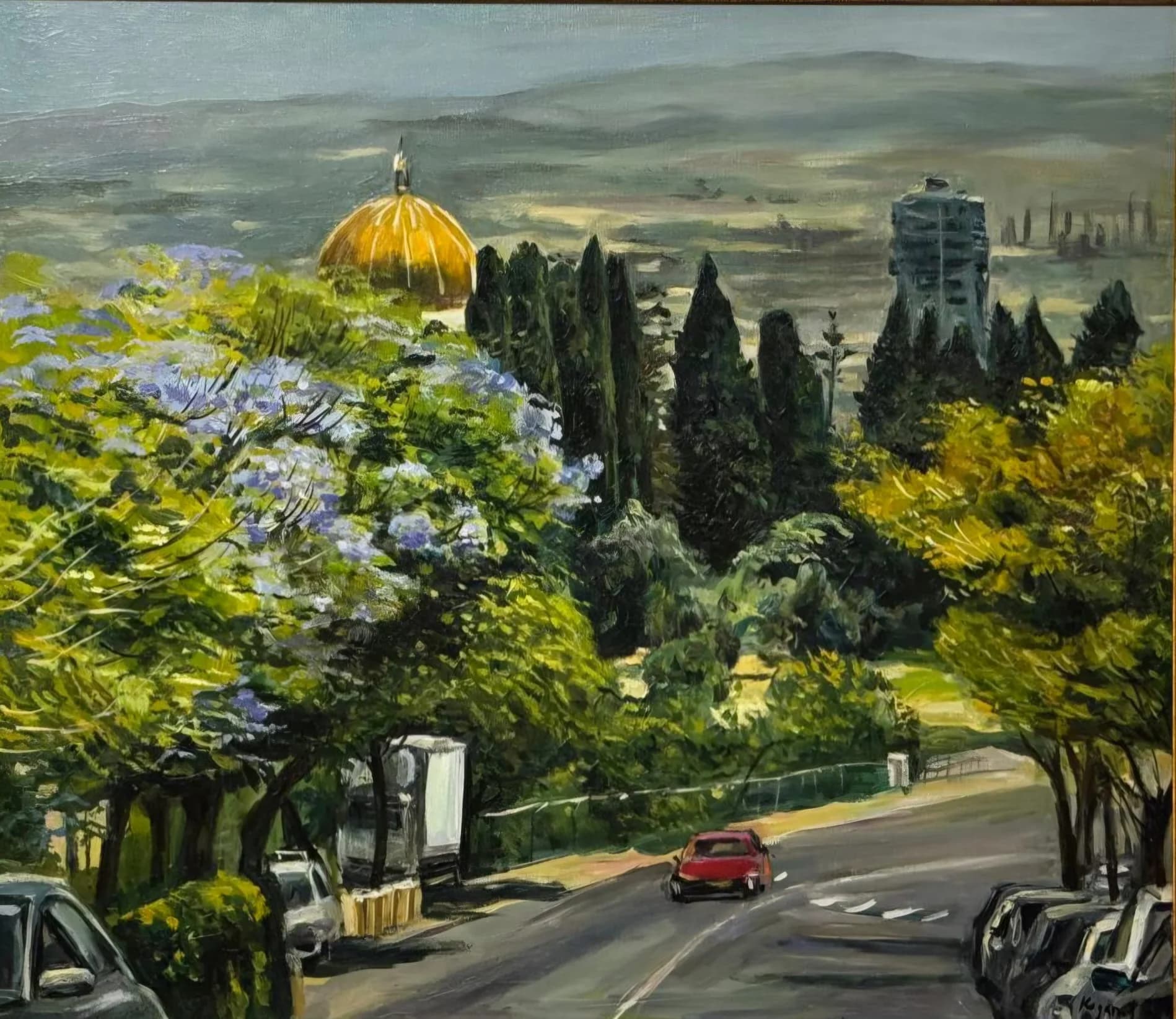 מבט אל כיפת הזהב של הגנים הבהאים בחיפה